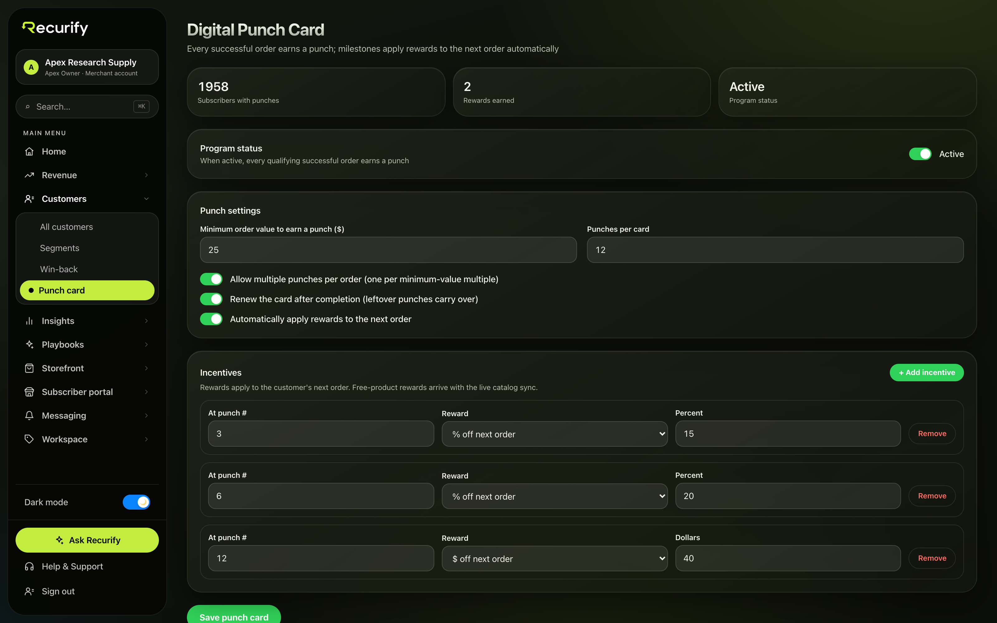 Digital punch card configuration